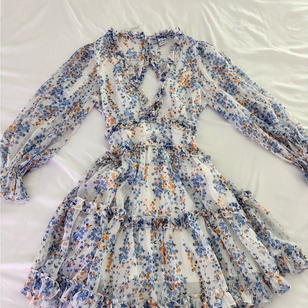 Hello Molly Floral Ruffle Dress - Blue and Orange